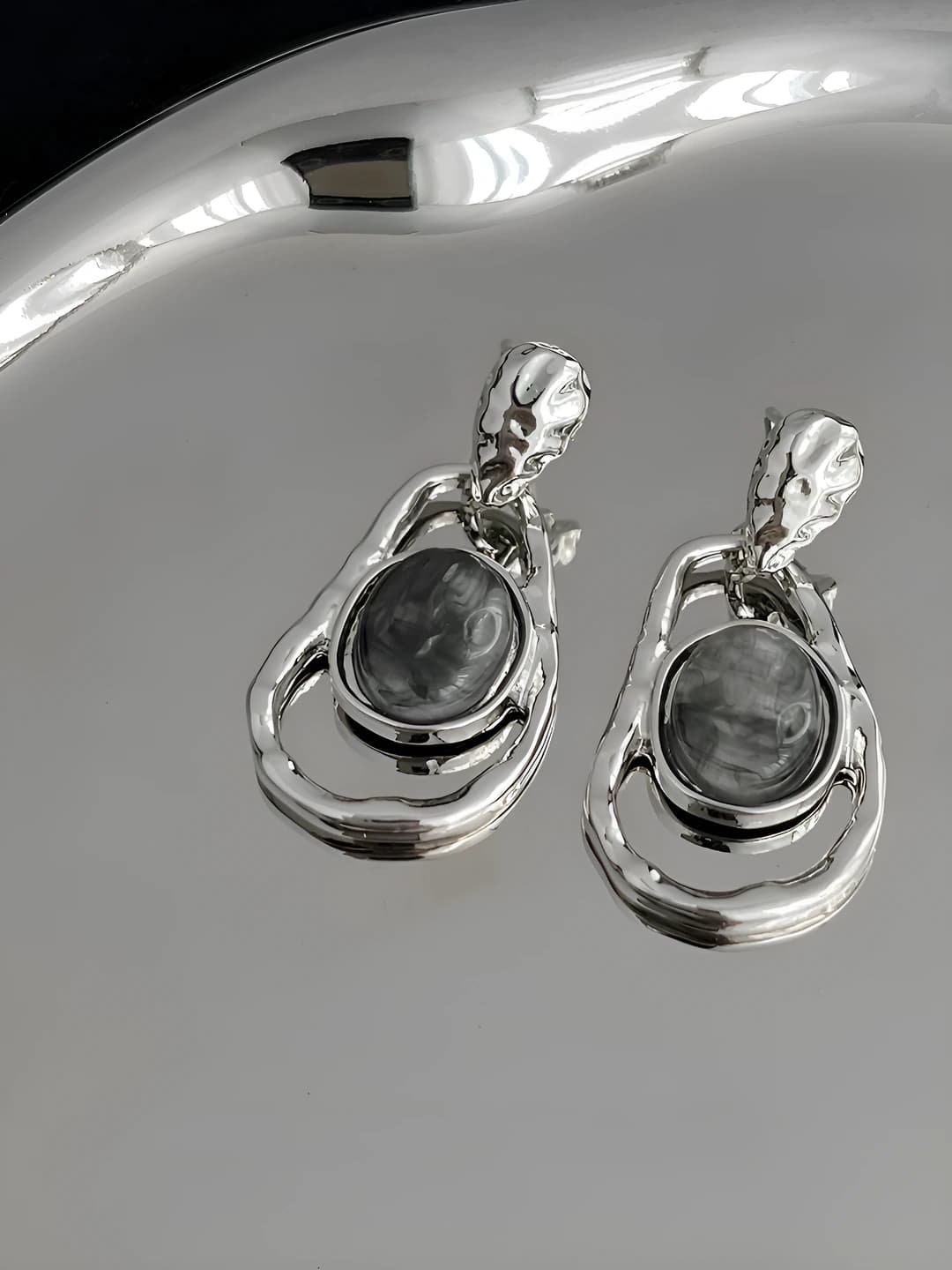 Silver ink wash earrings