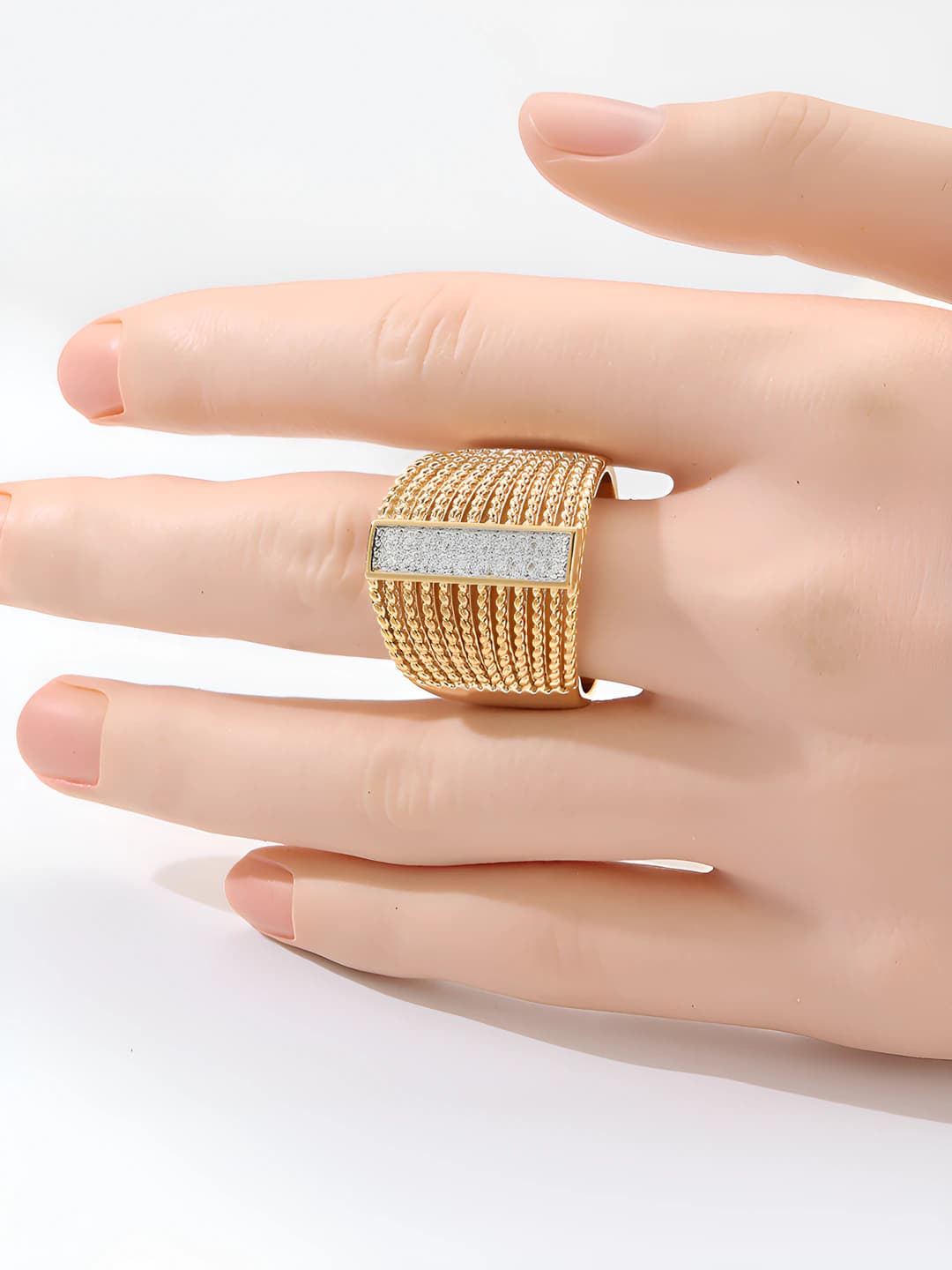 Wide gold ring for women and men, synthetic zircon, boho style, retro