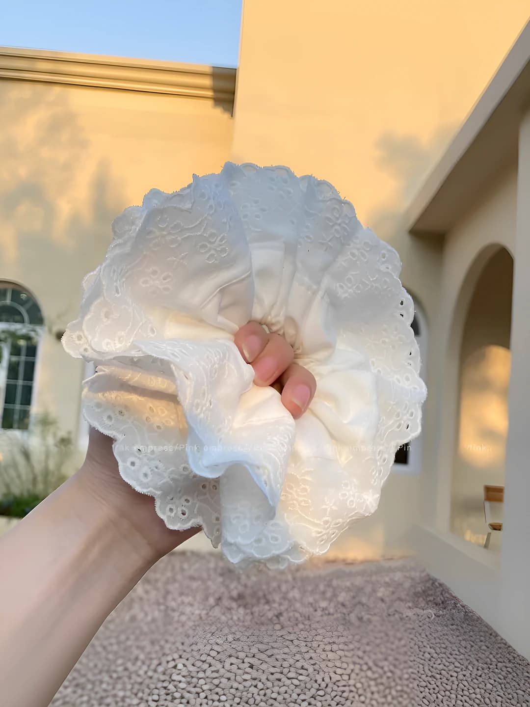 White, double layer, lace cutout
