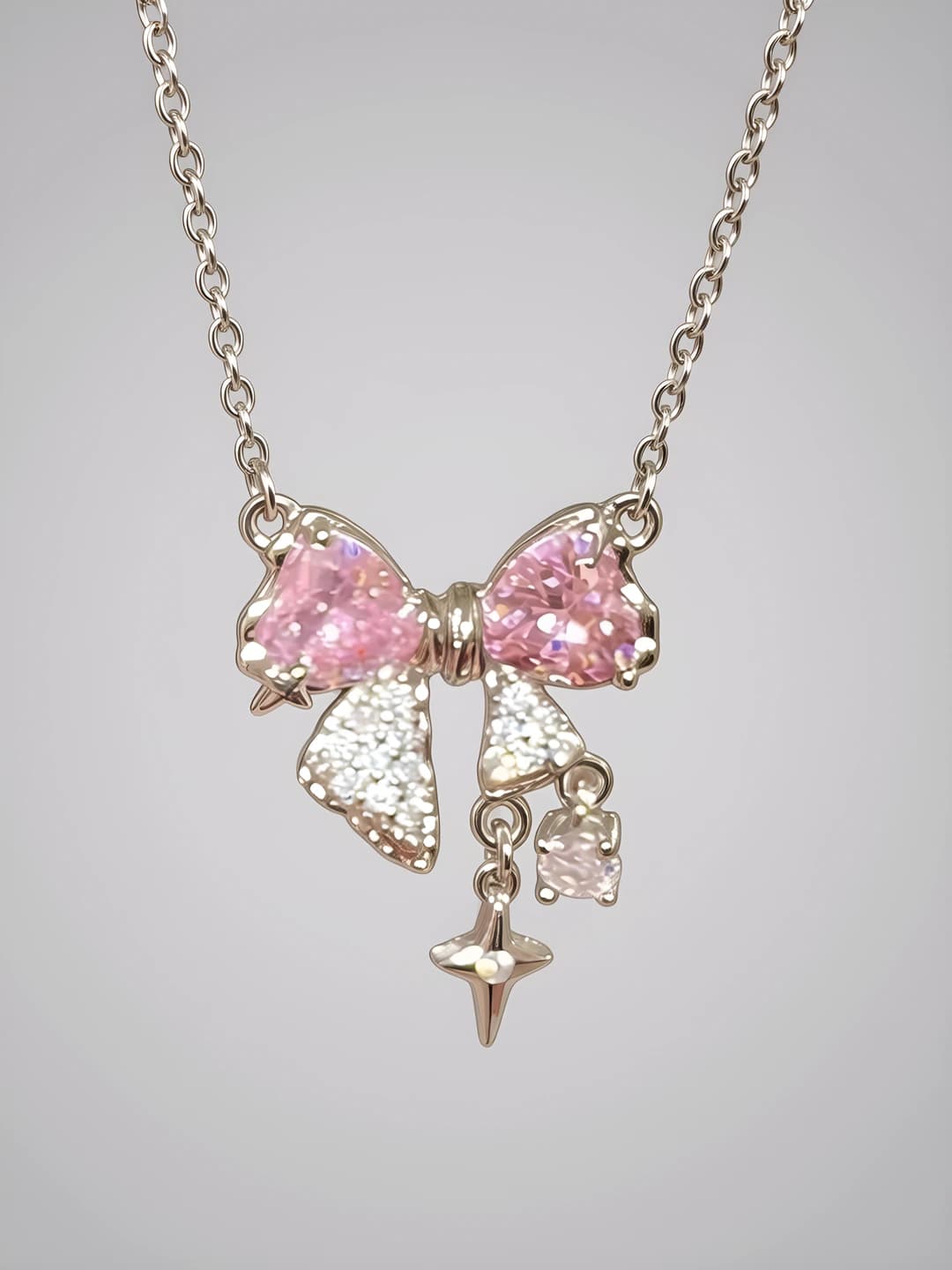 Women's pink bow necklace, 2026 preppy style, geometric design element, clavicle chain