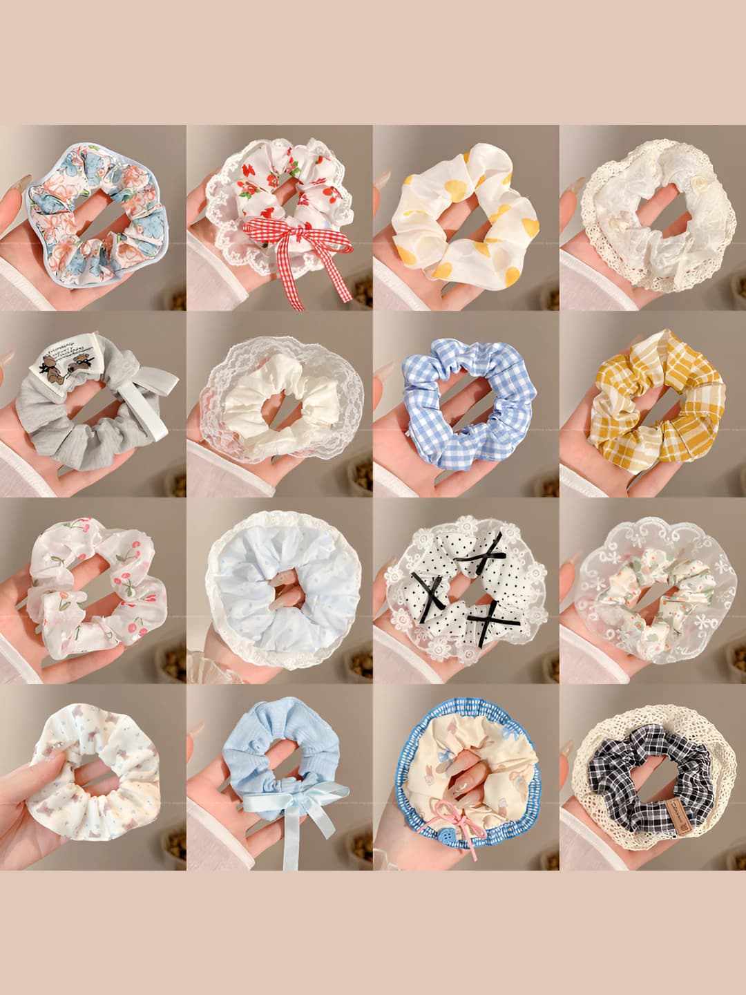Women's hair ties in Korean style, stretch, large size, handmade, mixed material, sweet and refined design