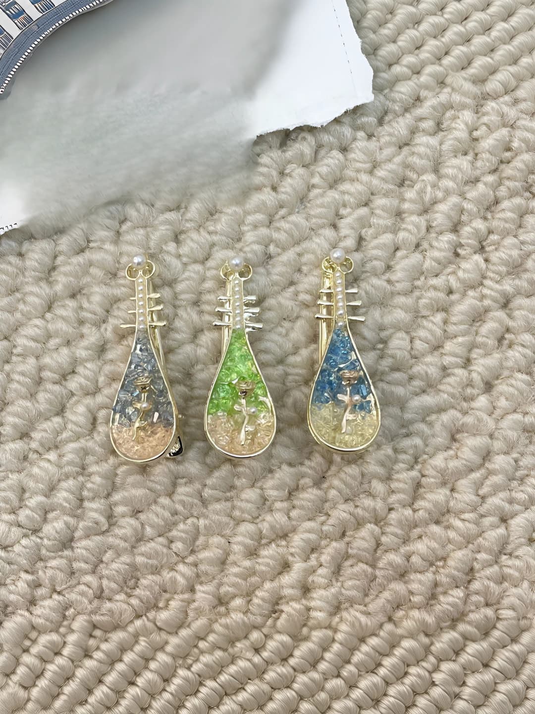 Women's crystal rose hair clips, alloy, Korean style, for side part