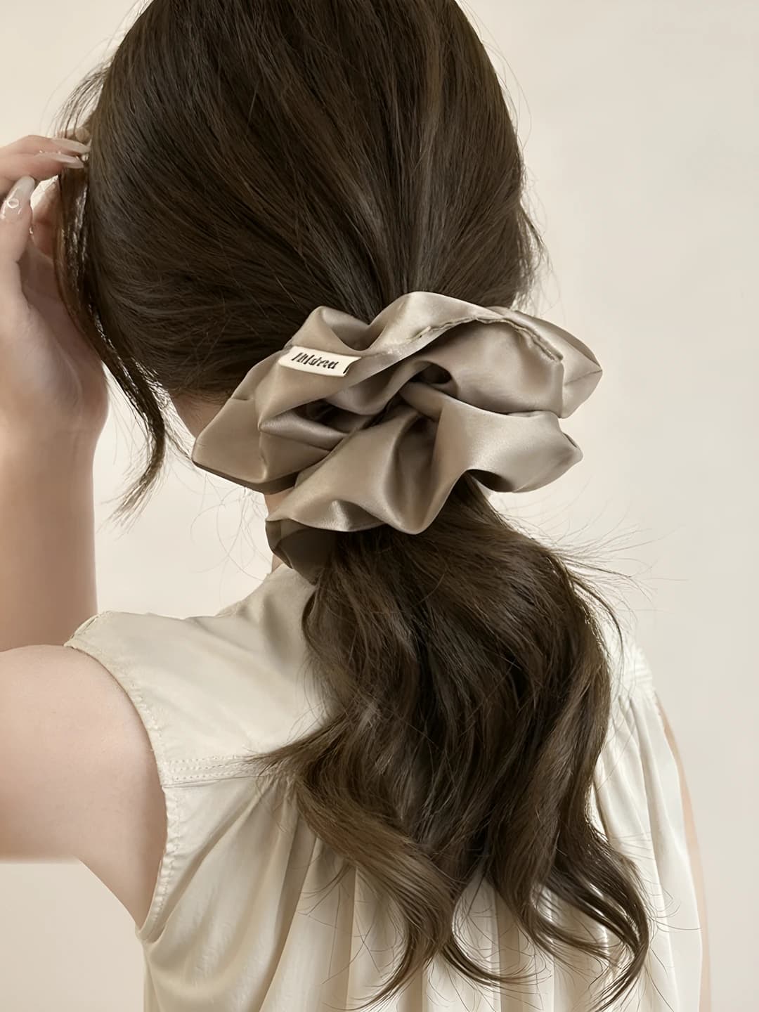 Large coffee satin hair tie