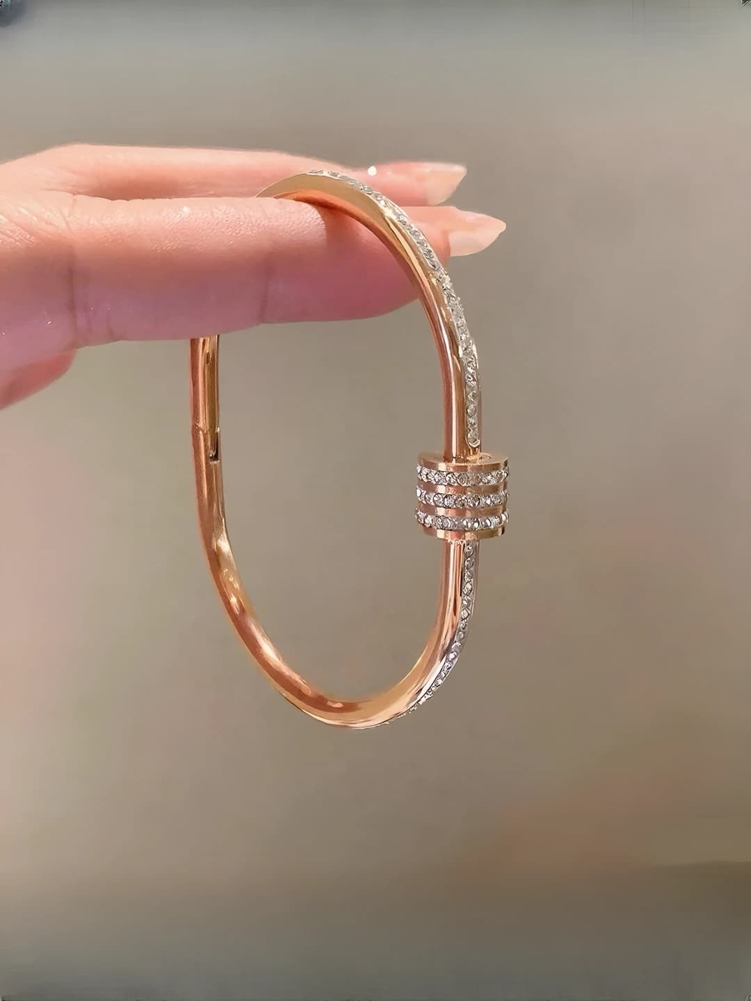 Rose gold full diamond slim bracelet [Titanium]