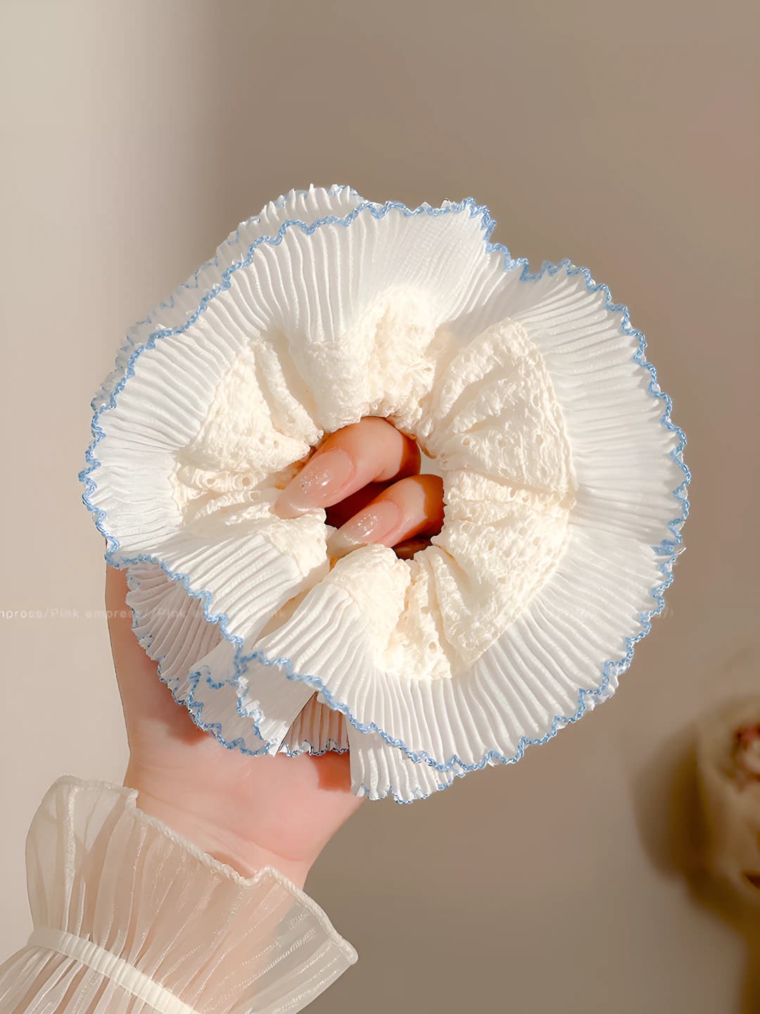 2# Double layer blue floral lace edge - 16 cm