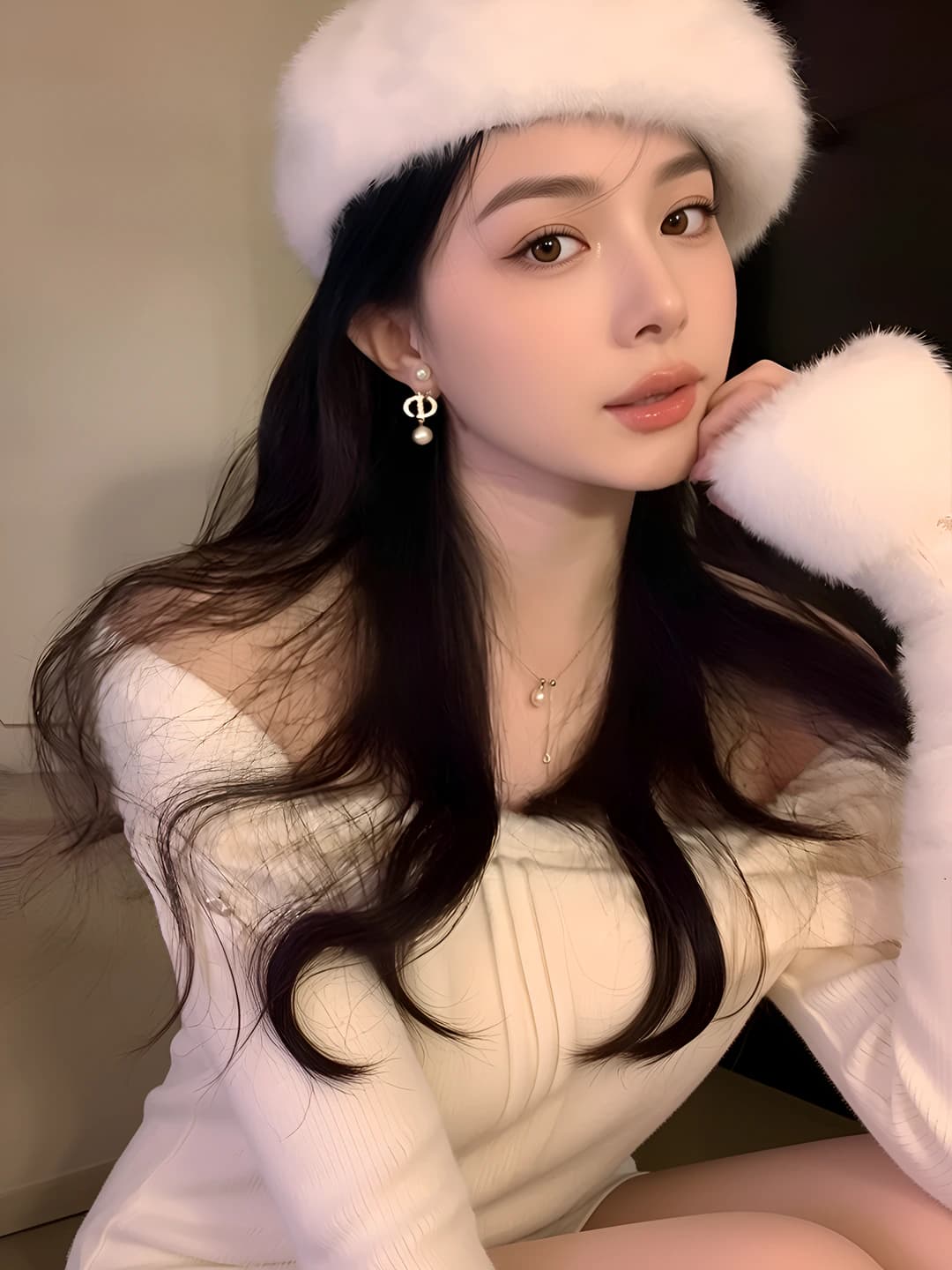 Women's CD letter and pearl alloy earrings autumn-winter