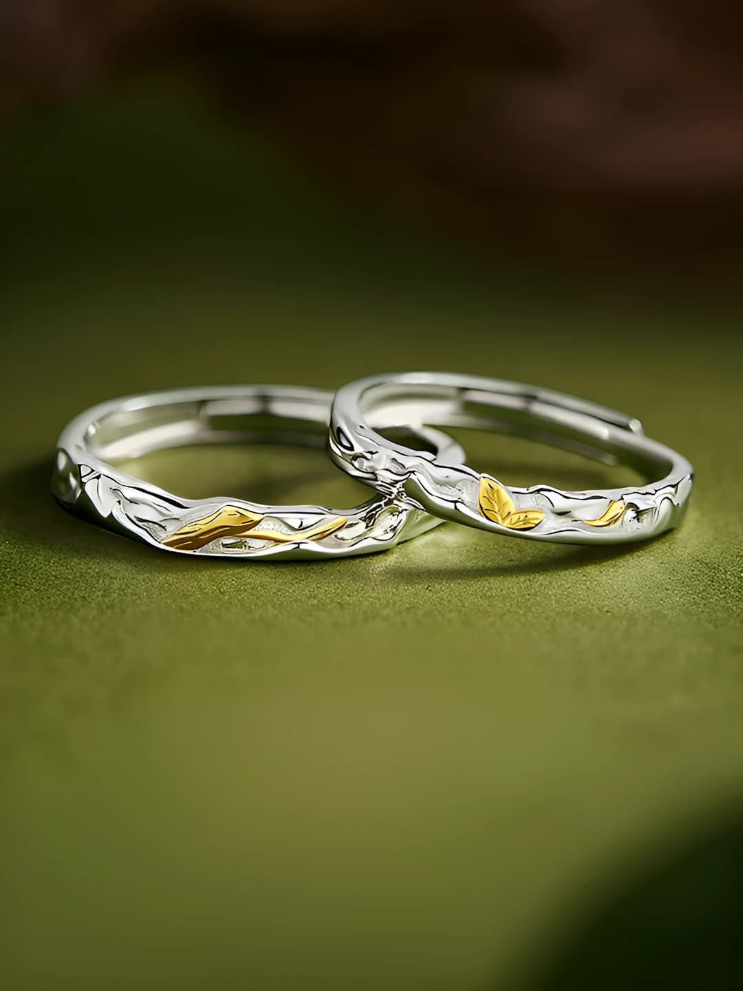 Women's open couples rings, copper, tree branch shape, country style, design element