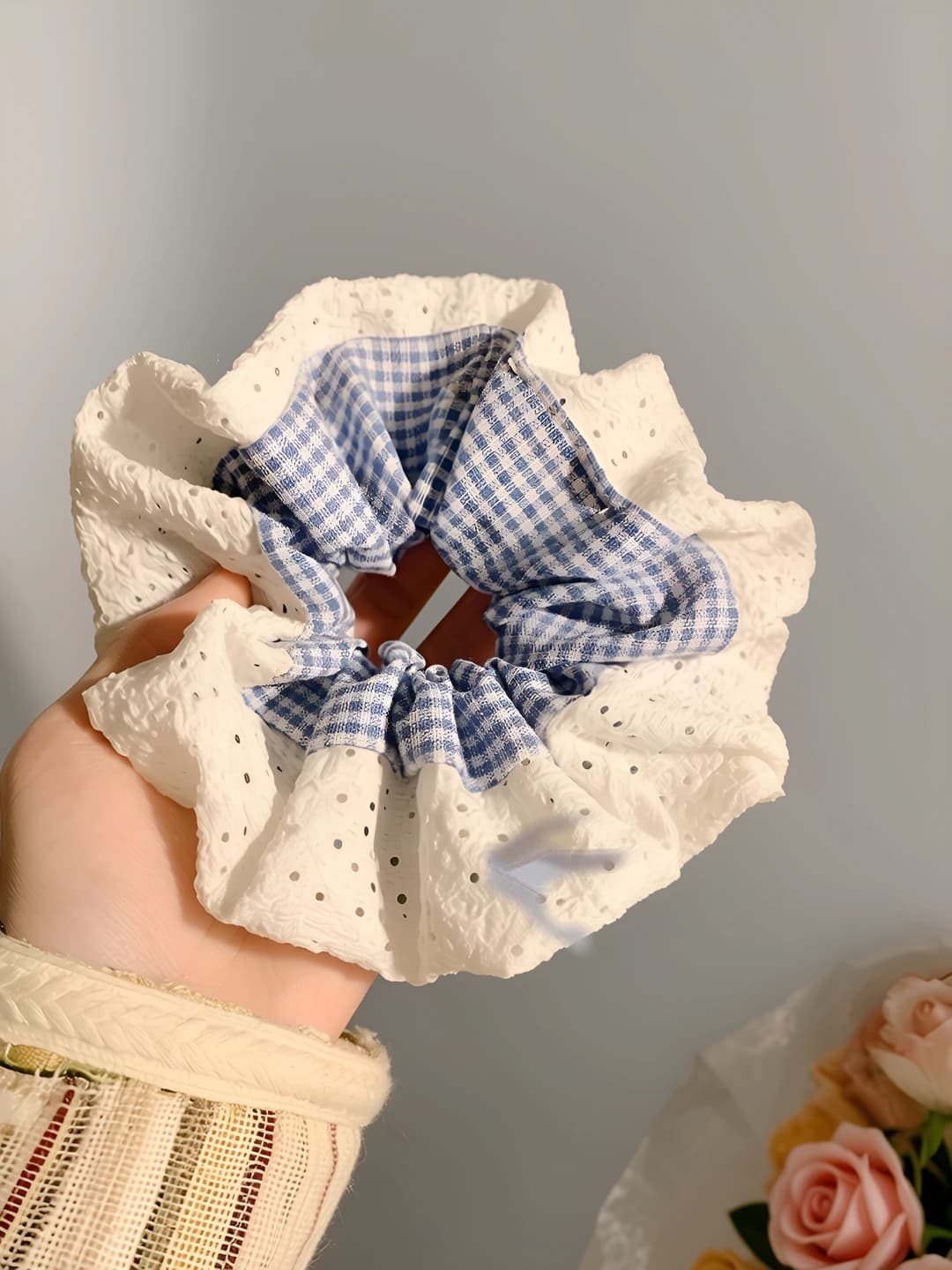 Blue plaid lace, double-sided, 16 cm