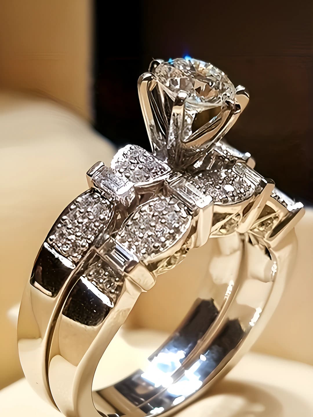 Women's OL style geometric ring set with zirconia