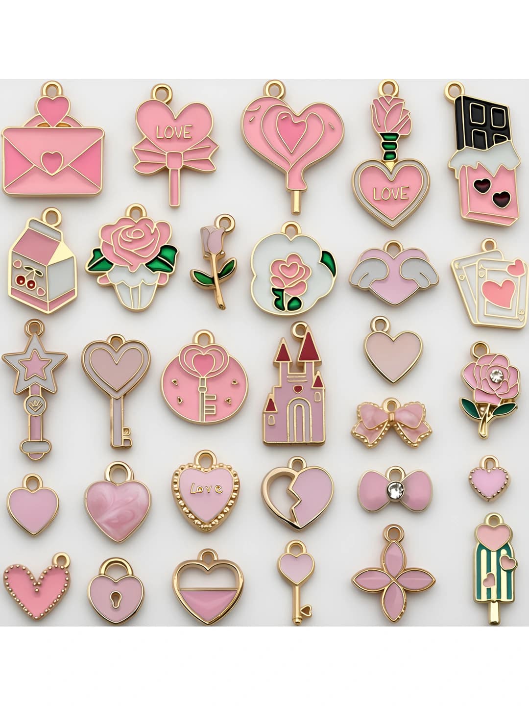 Pink enamel, Valentine, 30 pcs, 28.5mm
