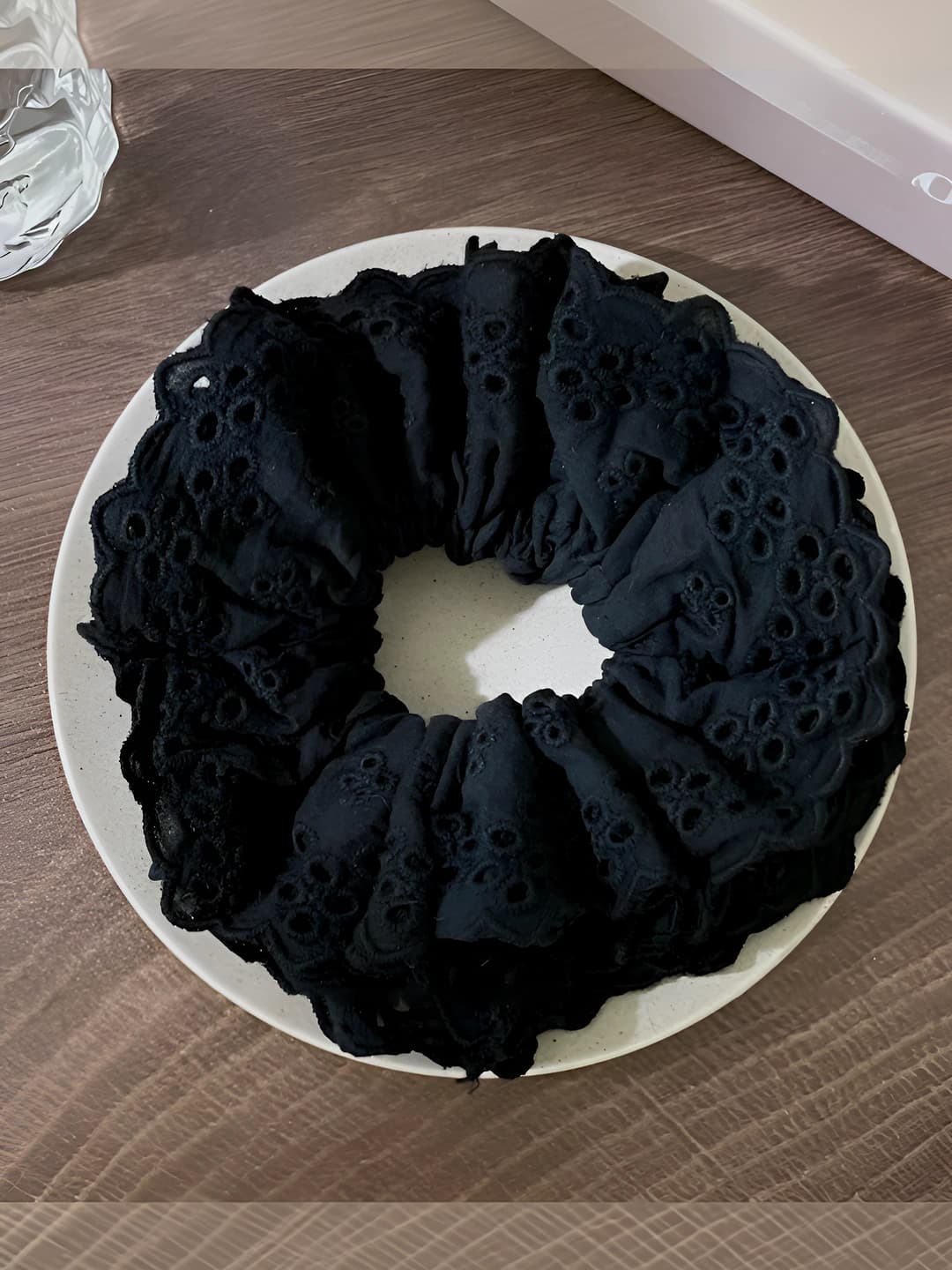 Black, embroidered lace