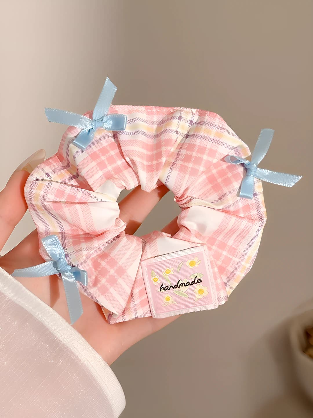 Розовая клетка, бант, 11 см