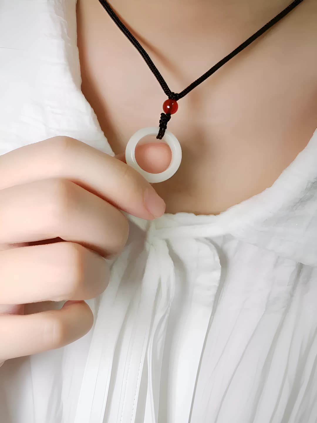 X252 Red pearl ring necklace [1 pc]