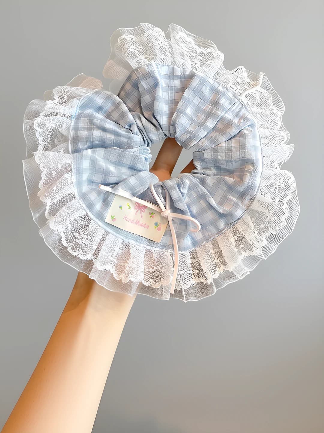 3# Blue plaid hair tie ~20 cm