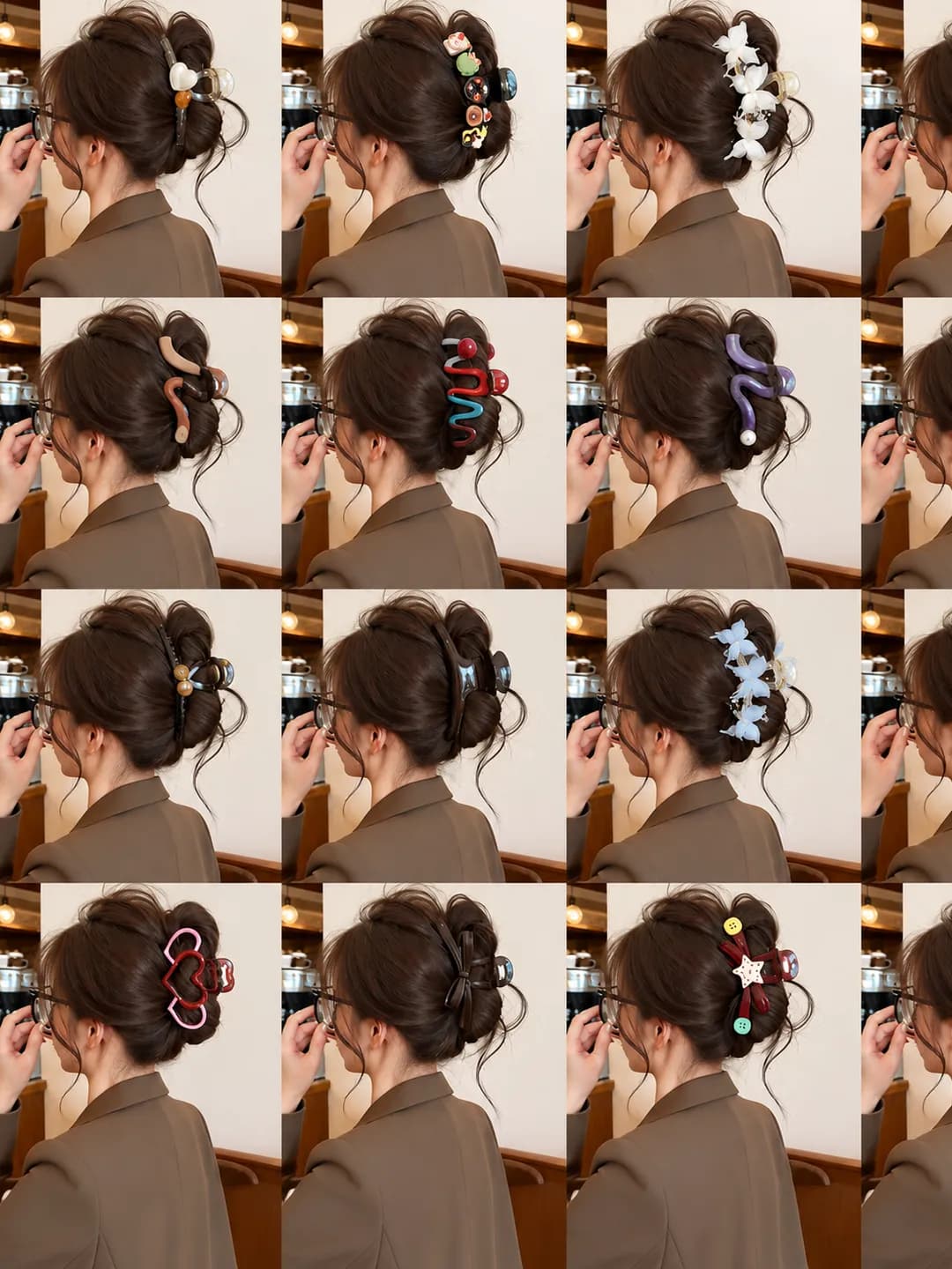 Women's hair clips and combs: large hair claw clip, mixed material, handmade, design element: bow, geometric and irregular, style: Korean and Japanese