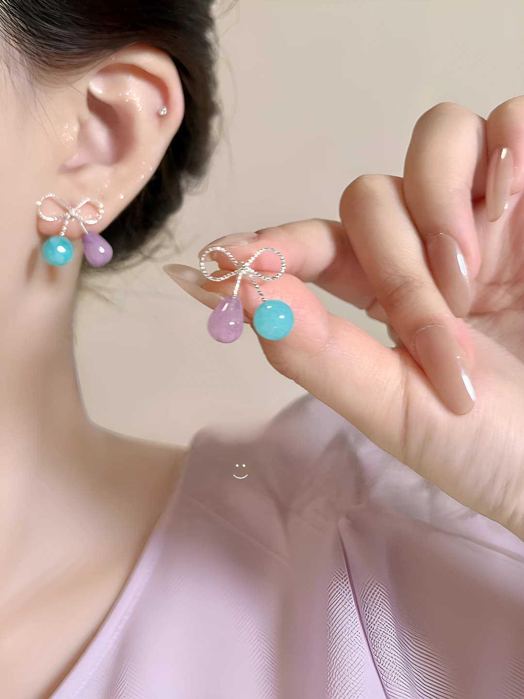 Women's cable knit and bow stud earrings