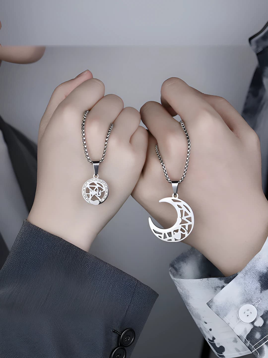 Detachable sun and moon cutout compass pendant titanium steel necklace, ins style couple gift