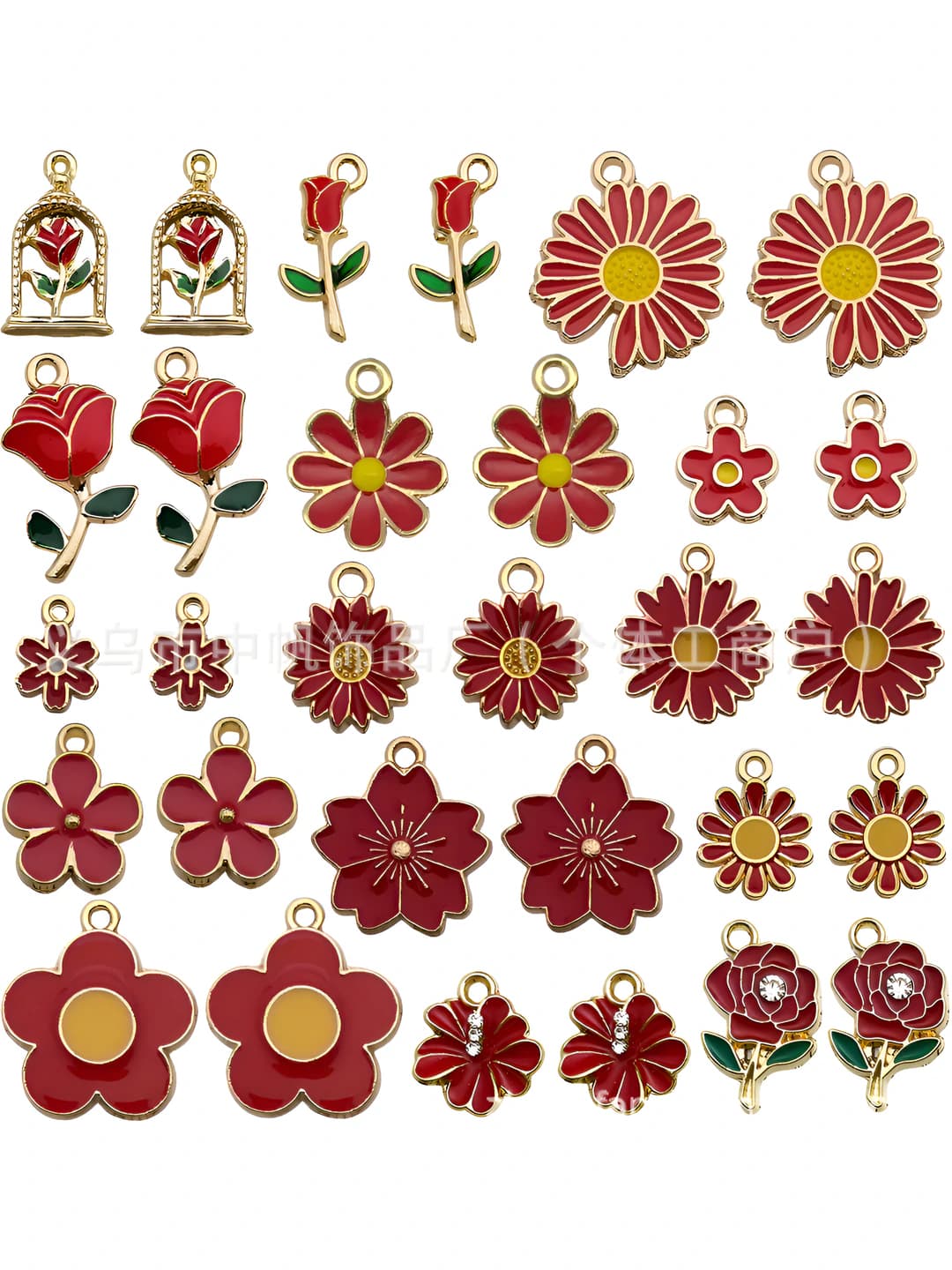 Mixed 30 pcs large red flowers, 15 styles x2-31g-SN746