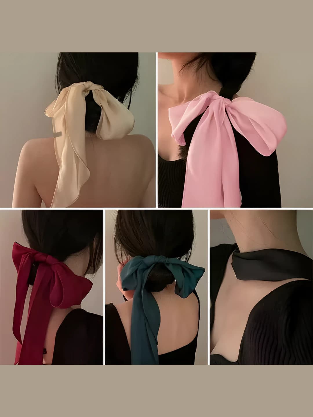 Women's solid colour retro long polyester silk hair ribbon, printed, minimalist and casual, for spring