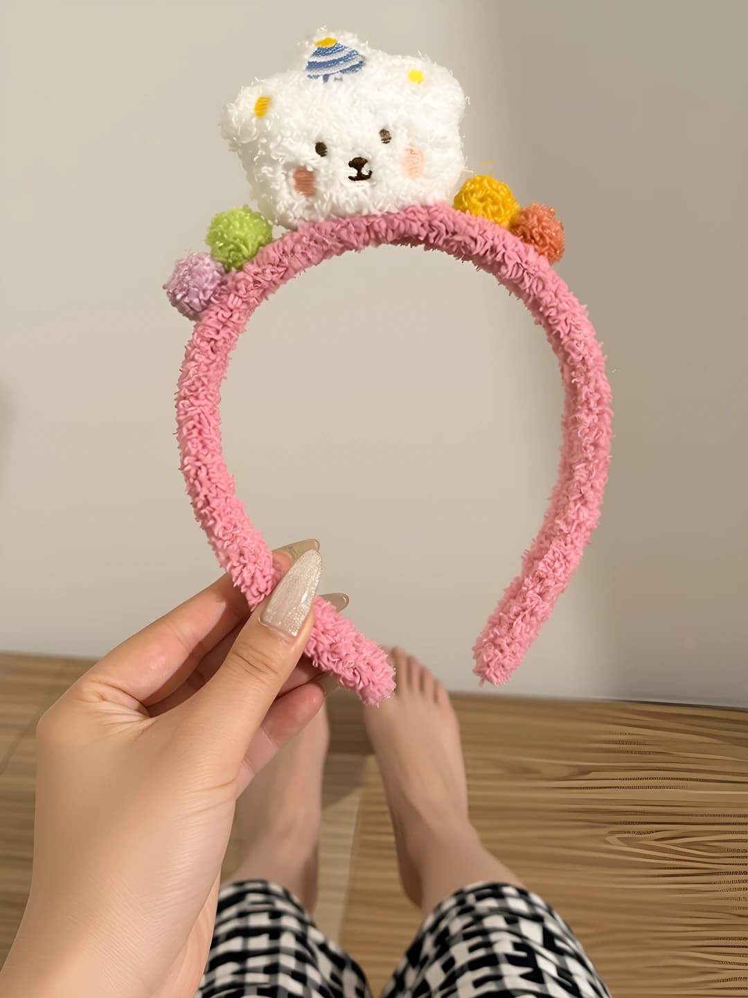 Pink white bear headband