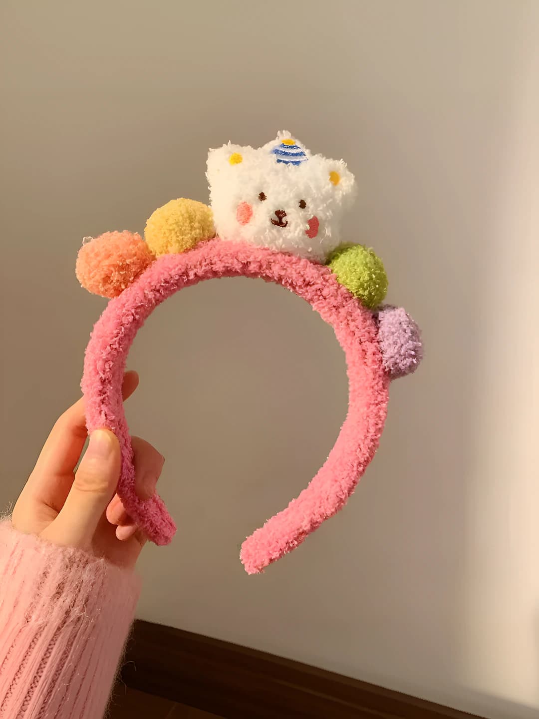 Pink white bear headband