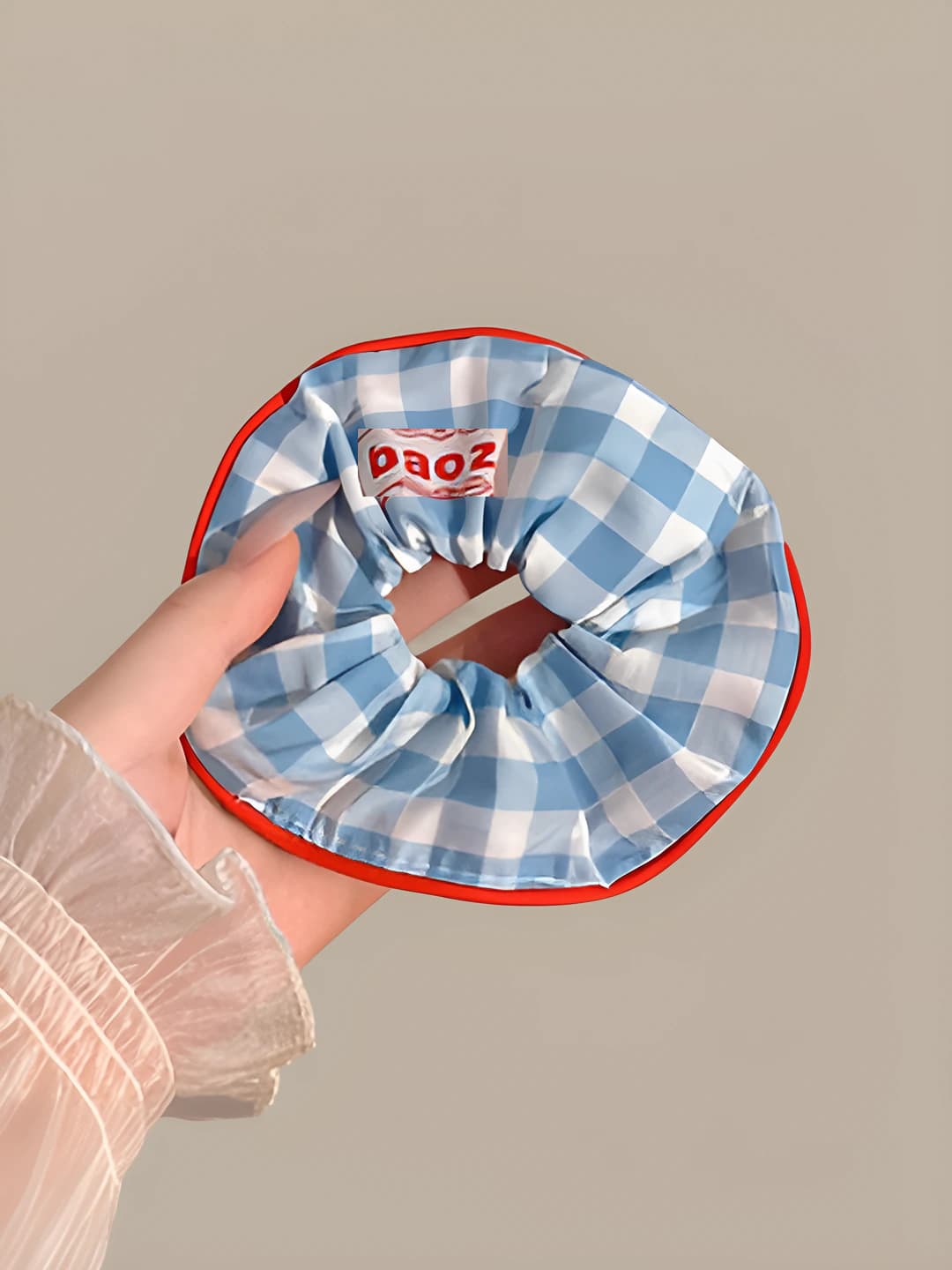 Blue plaid scrunchie ~14 cm