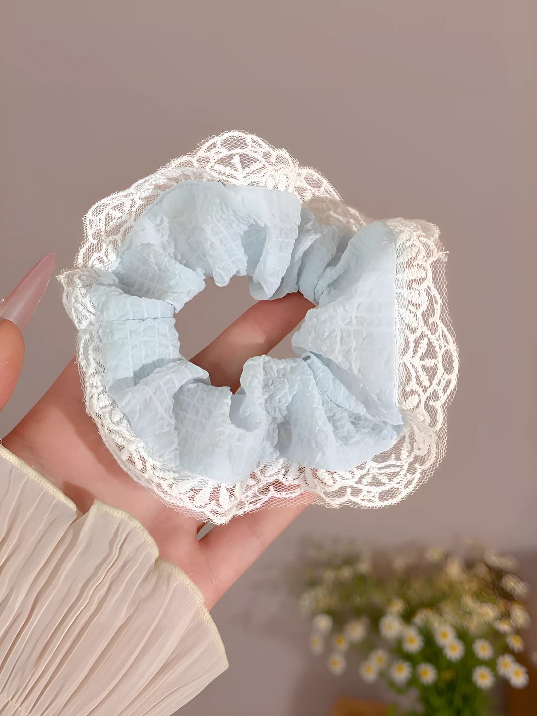 Blue lace scrunchie 10 cm