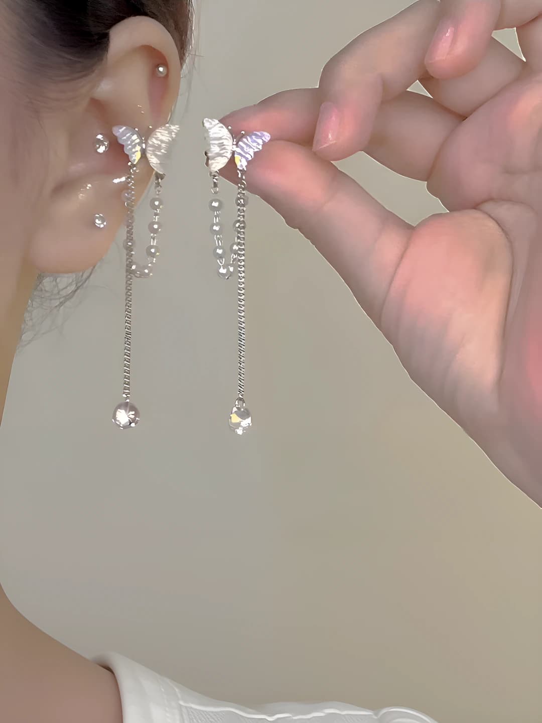 Tassel butterfly ear cuffs
