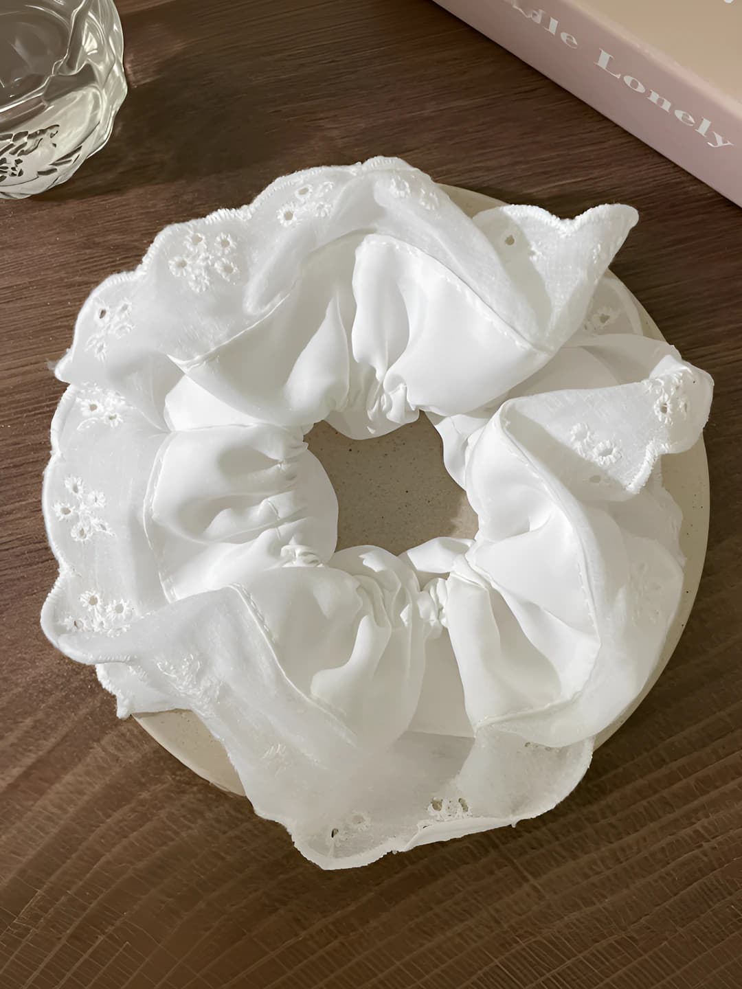 White, double layer, lace cutout