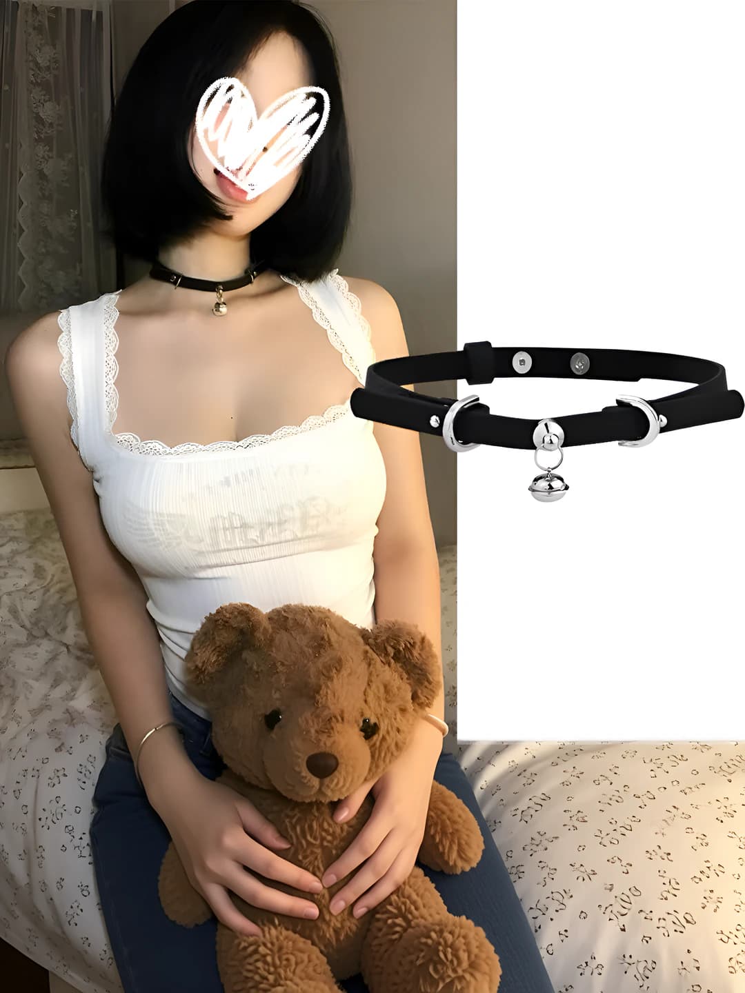 Ayollar uchun PU teri choker, ikki tomonda jingilliklar, shakoson zanjir, bayram uslubidagi qisqa zanjir