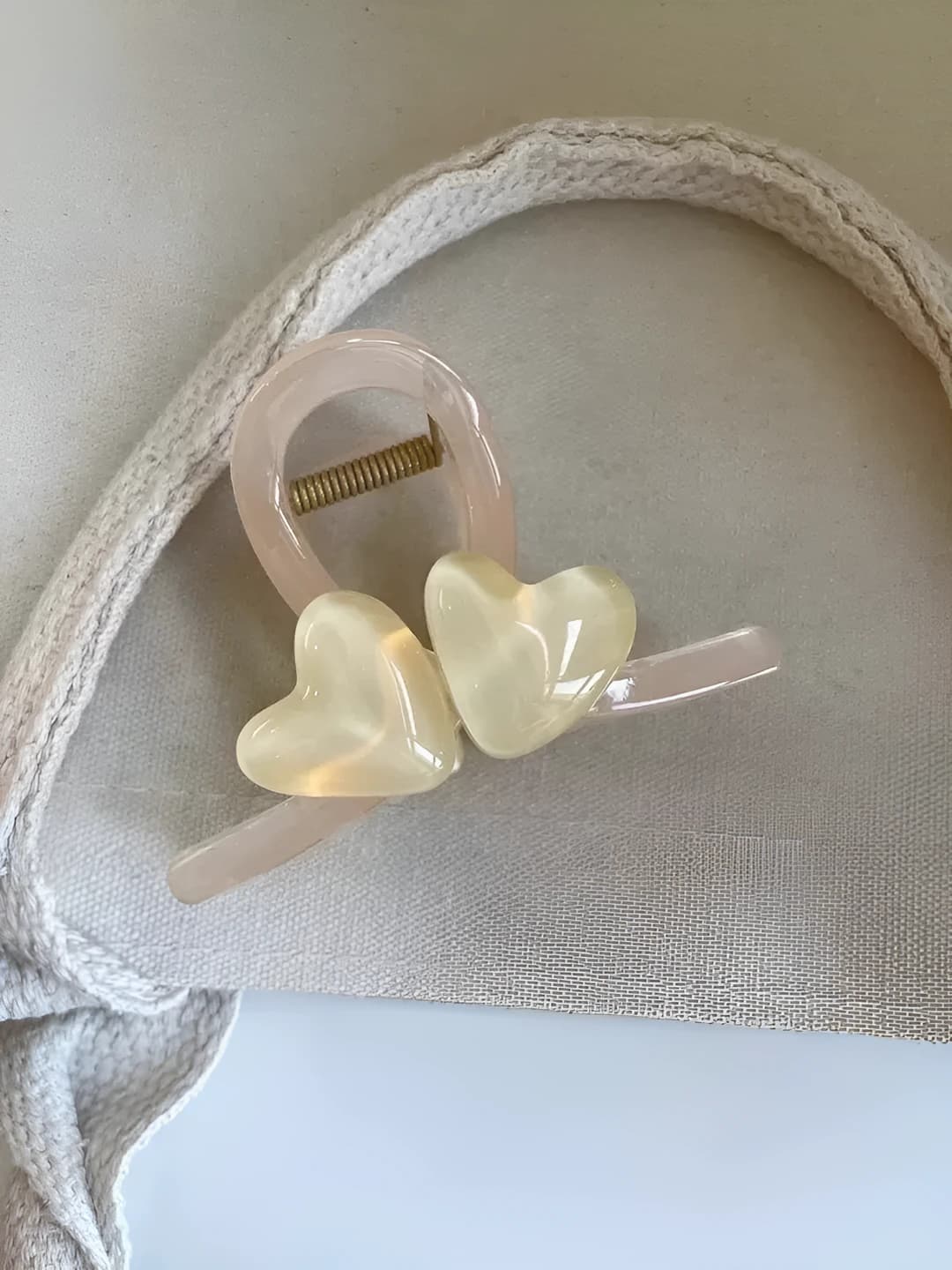 Double heart clip, off-white, 8 cm
