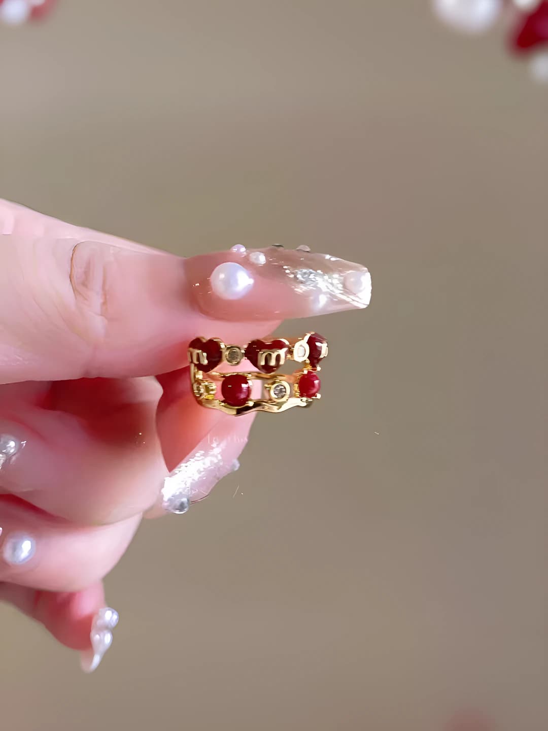 Double-layer wine red ear bone clip for women, autumn-winter 2026 new year, no piercing ear clip, festive and premium feel