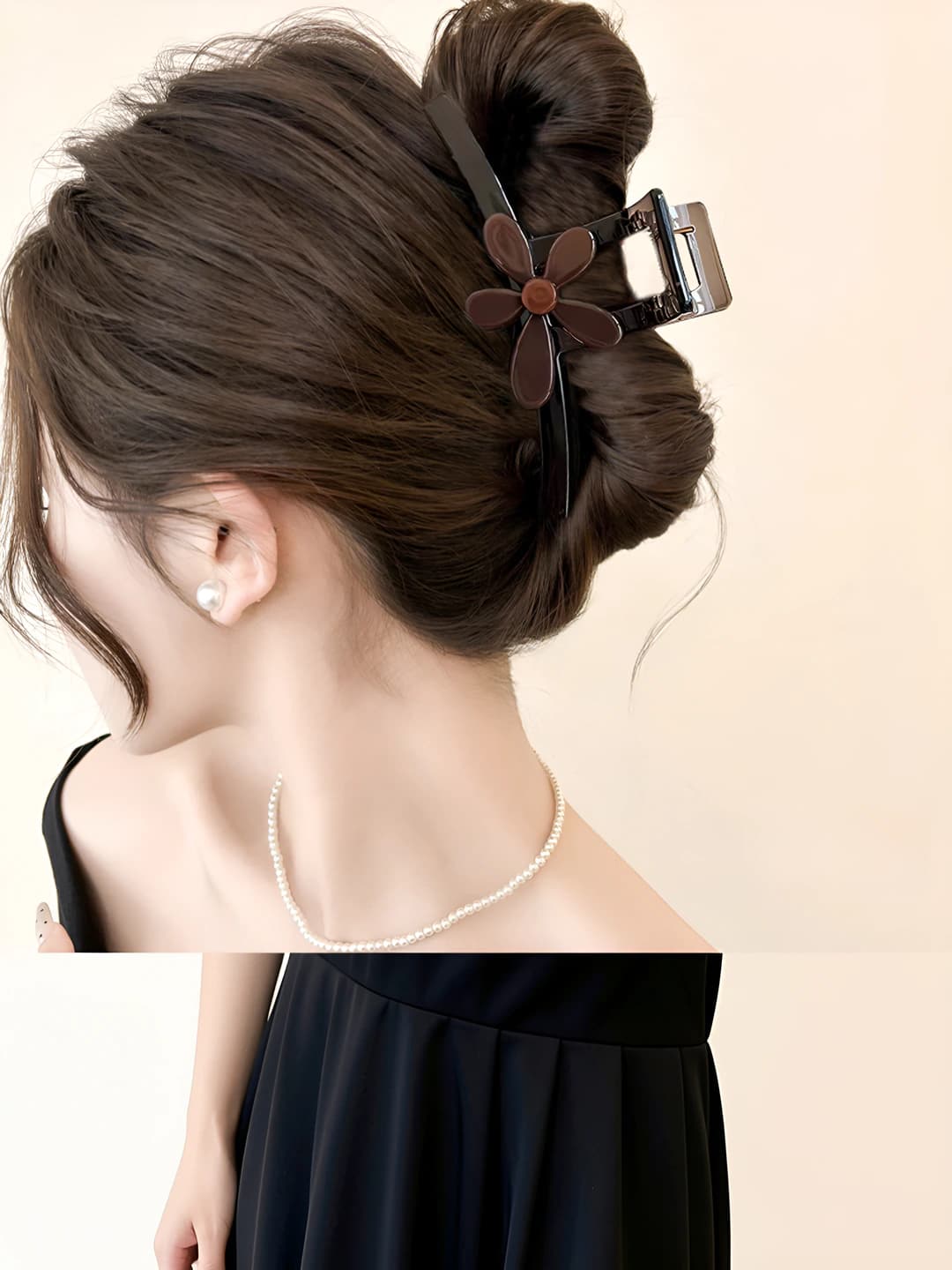 Coffee floral claw clip, 13 cm