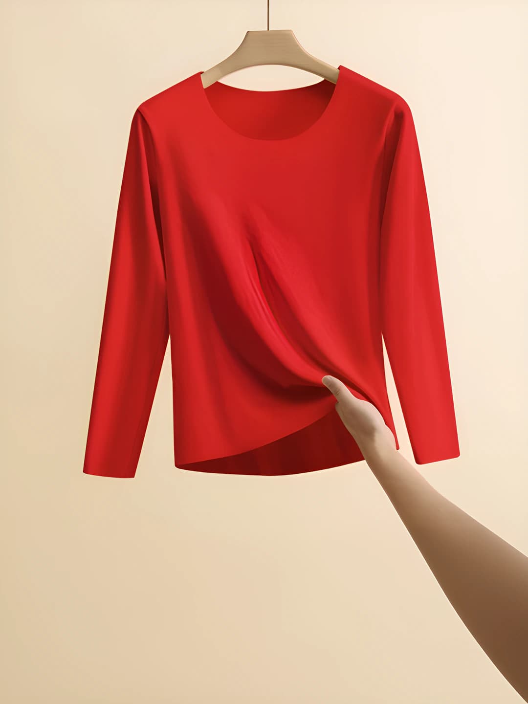 Women's thickened, fleece-lined, warm, seamless, slim fit, crew neck, long sleeve thermal underwear top