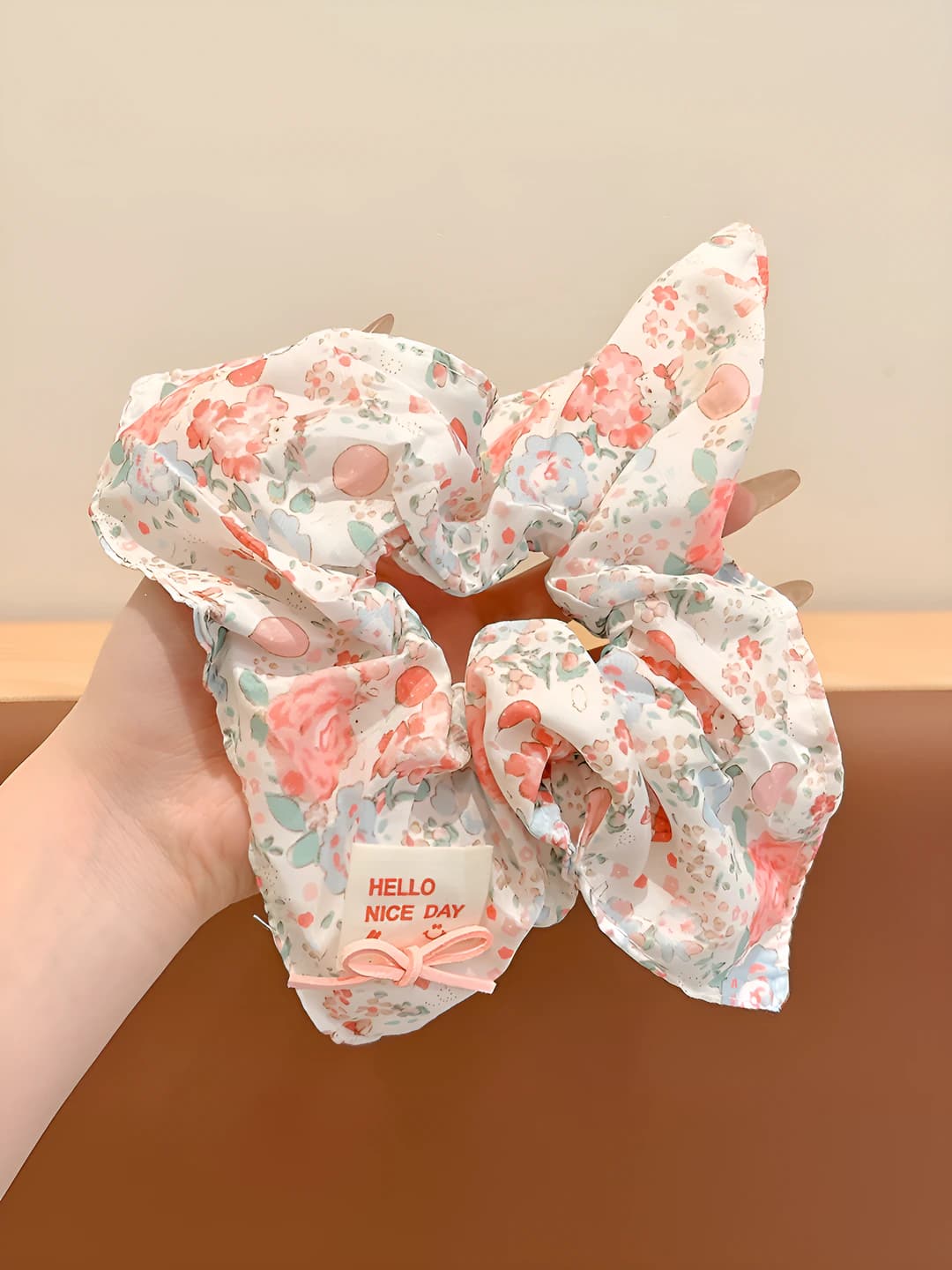 3# Розовый мелкий цветочный квадратный платок-резинка ~21*22 см