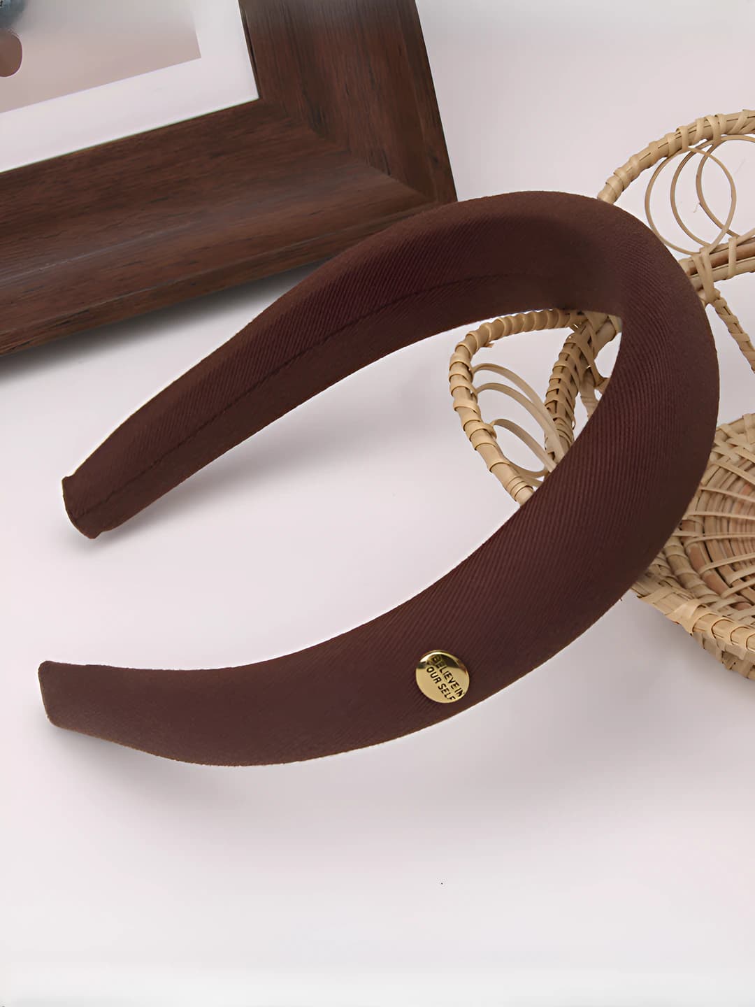 Dark coffee gold logo headband