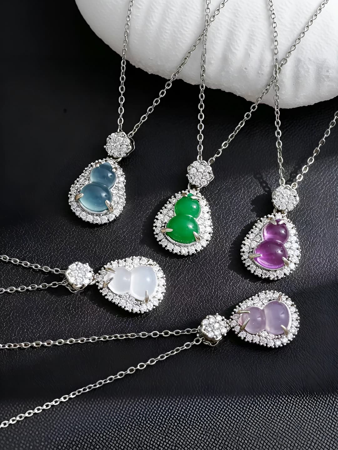 Women's retro Chinese style zircon gourd pendant necklace on titanium steel chain