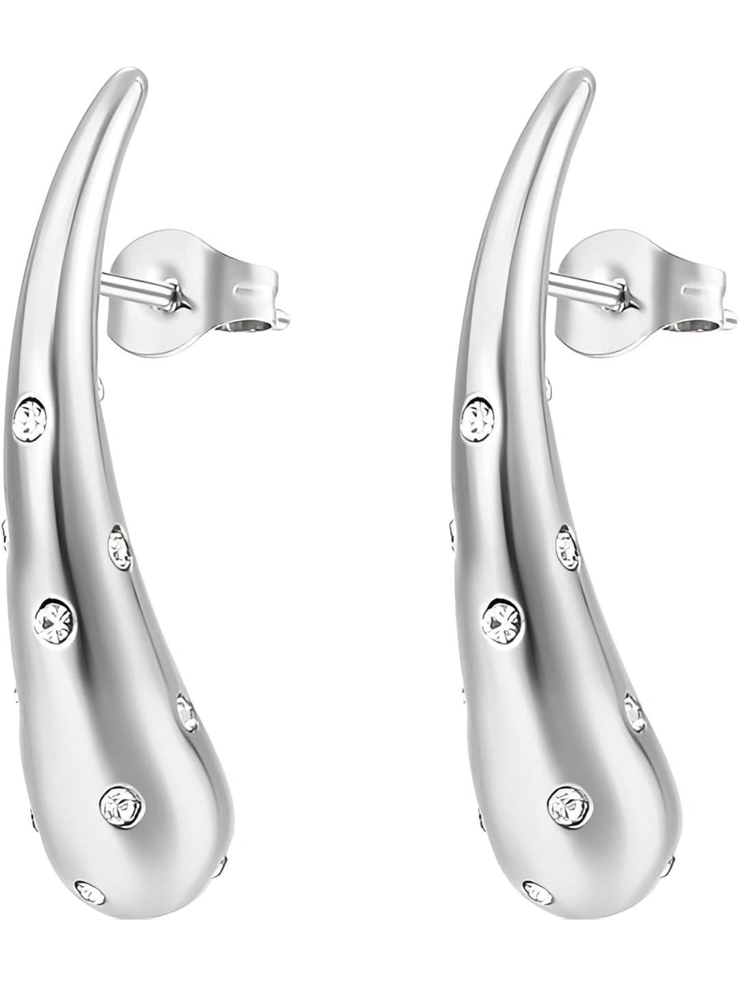 Long drop diamond earrings steel