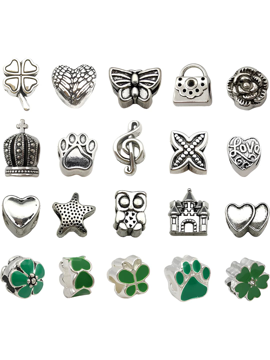 20 pcs mixed green large hole beads