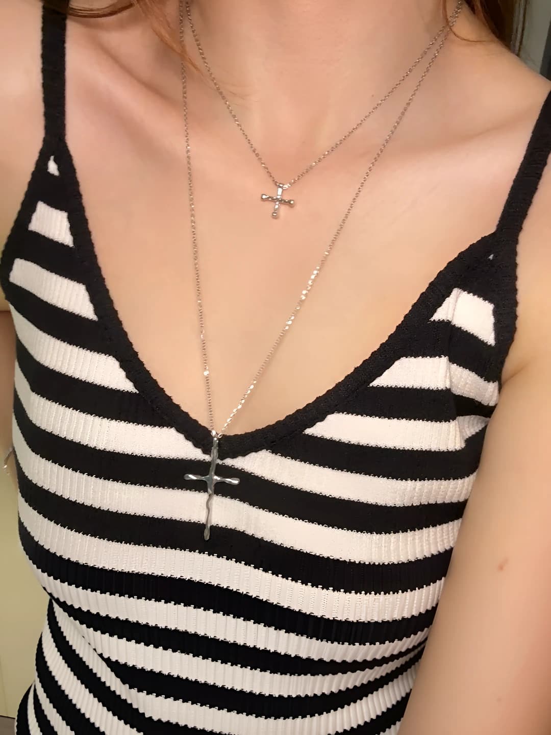 Layered large-small cross necklace