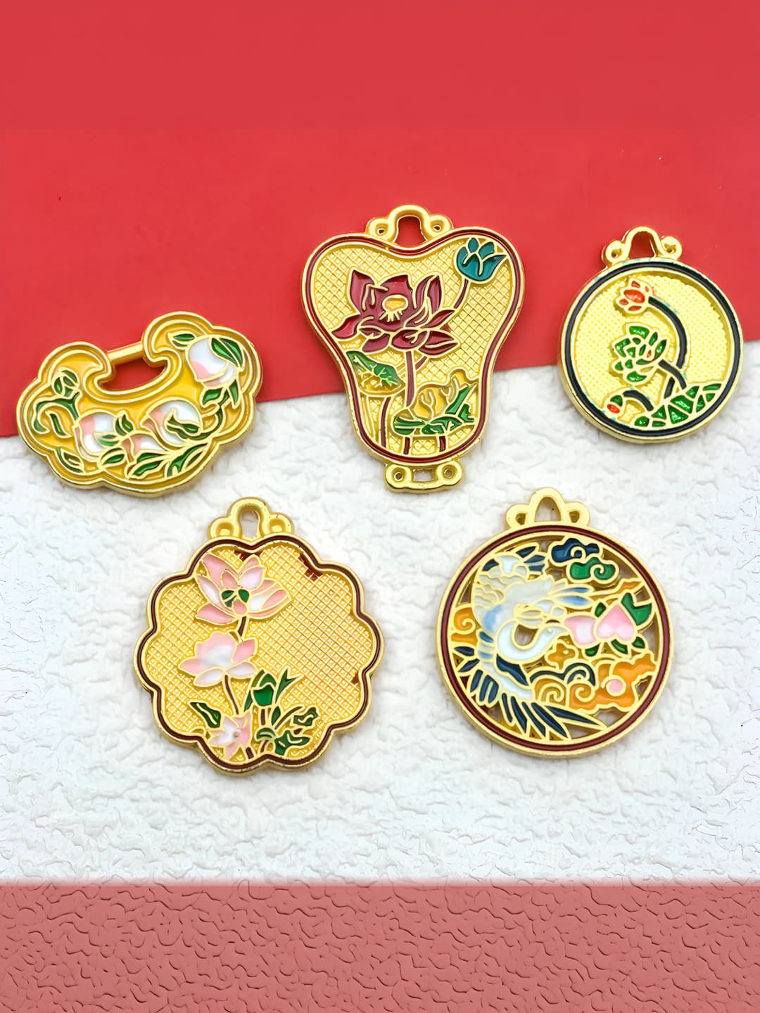 DIY эмалевые металлические шармы/подвески для женщин: античный стиль, вырезка, тыква, лотос, двухдырочный веер, узор: бант, элемент дизайна: тотем, стиль: этнический