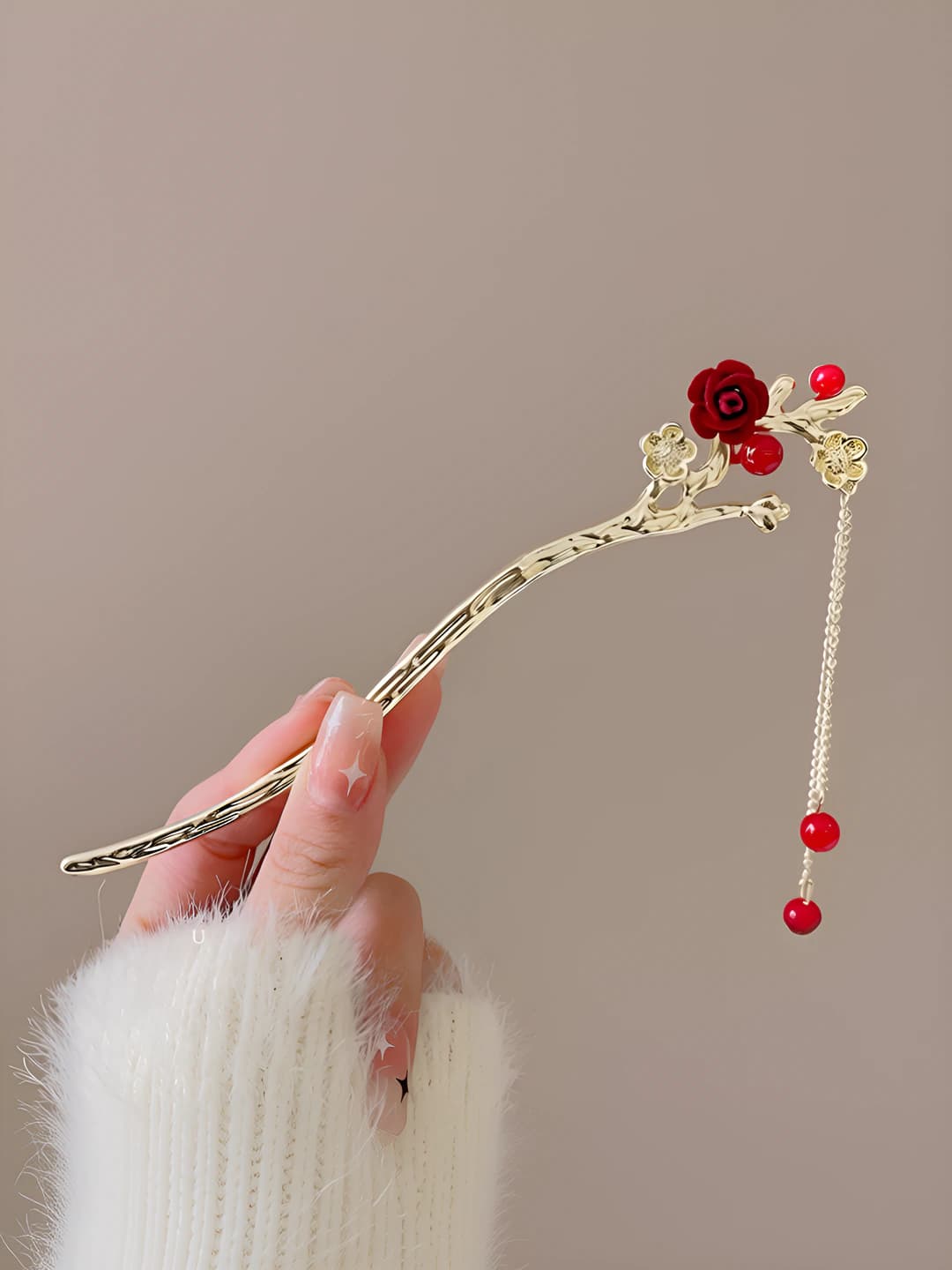 2# Single flower flocked hair pin