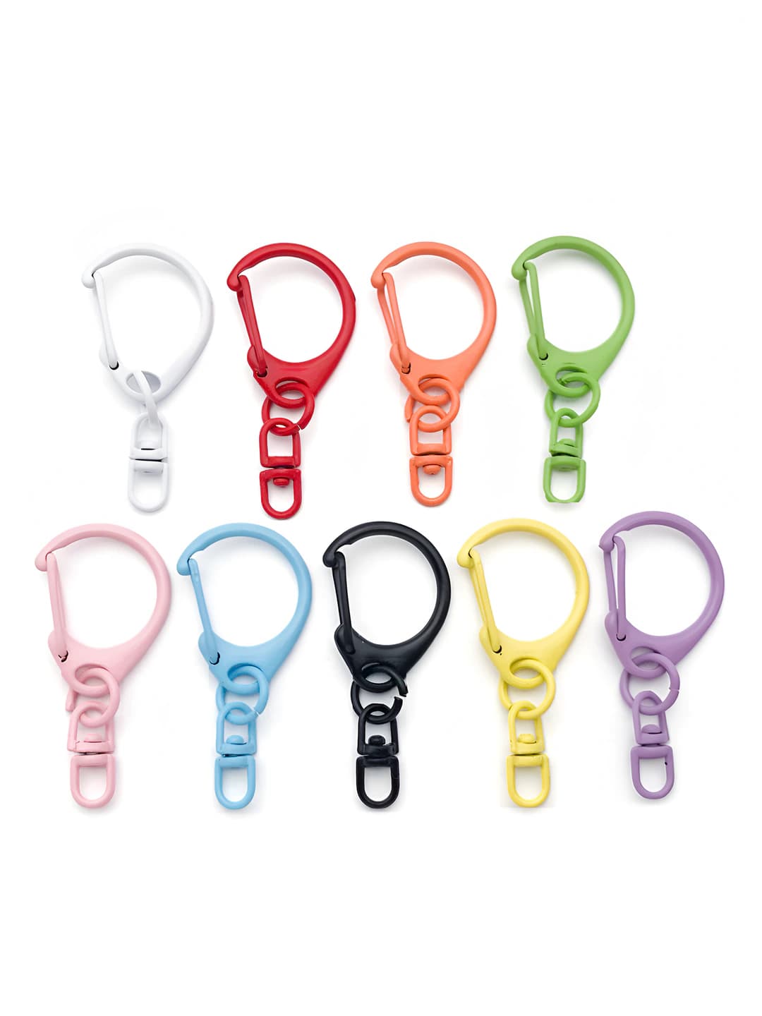 Women's keychain: colored enamel D-ring, swivel 8-shaped connector, DIY handmade material, 41x18 mm, accessory