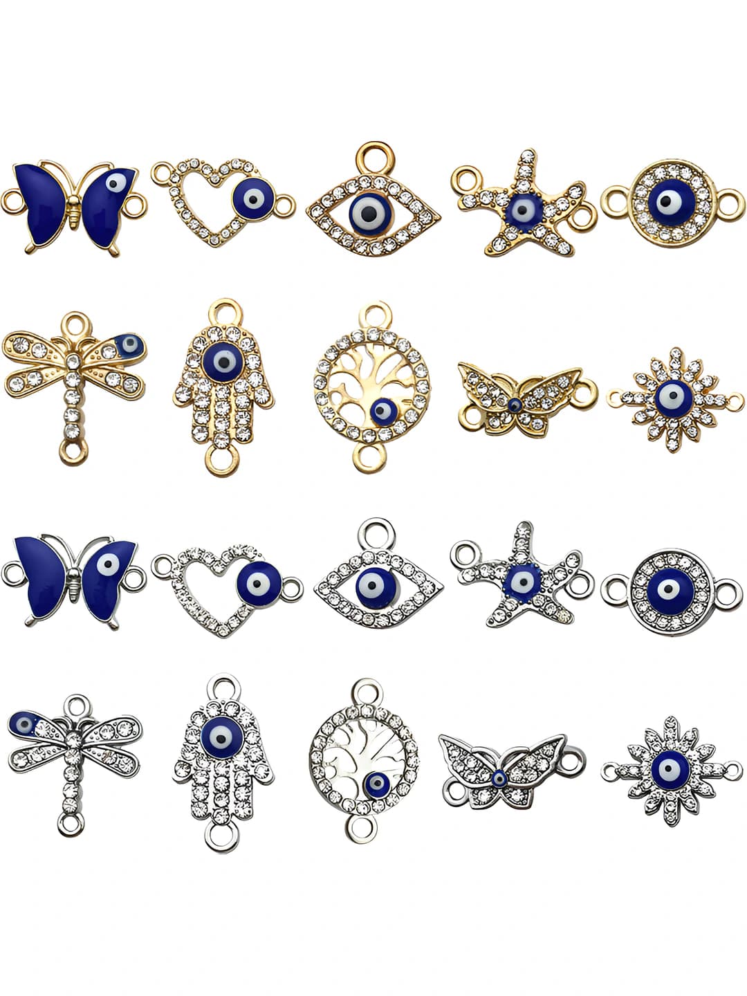 Women's DIY charms: butterfly, starfish and evil eye, two-hole connector, alloy, for DIY bracelet and necklace