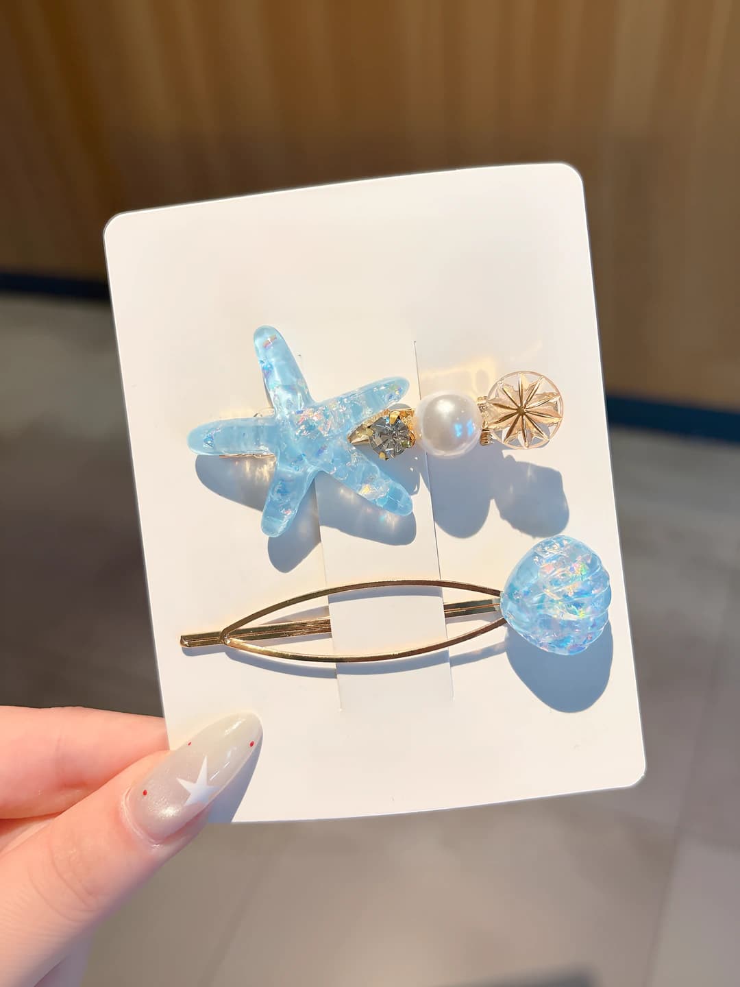 Teal starfish hair clip 2 pc