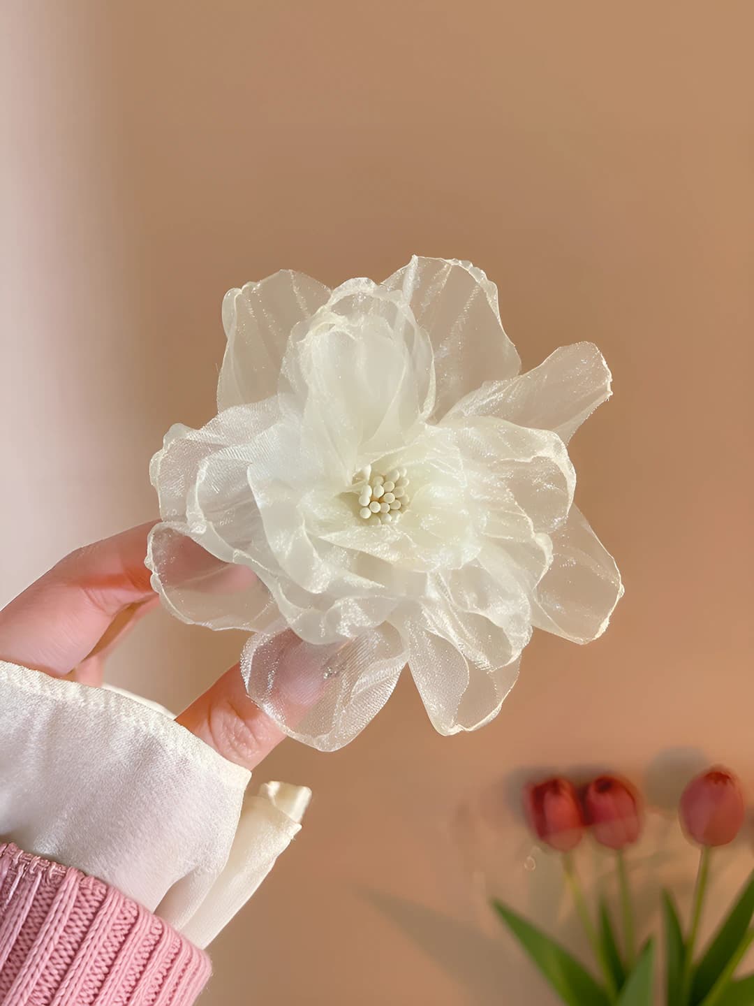 2# White floral side clip