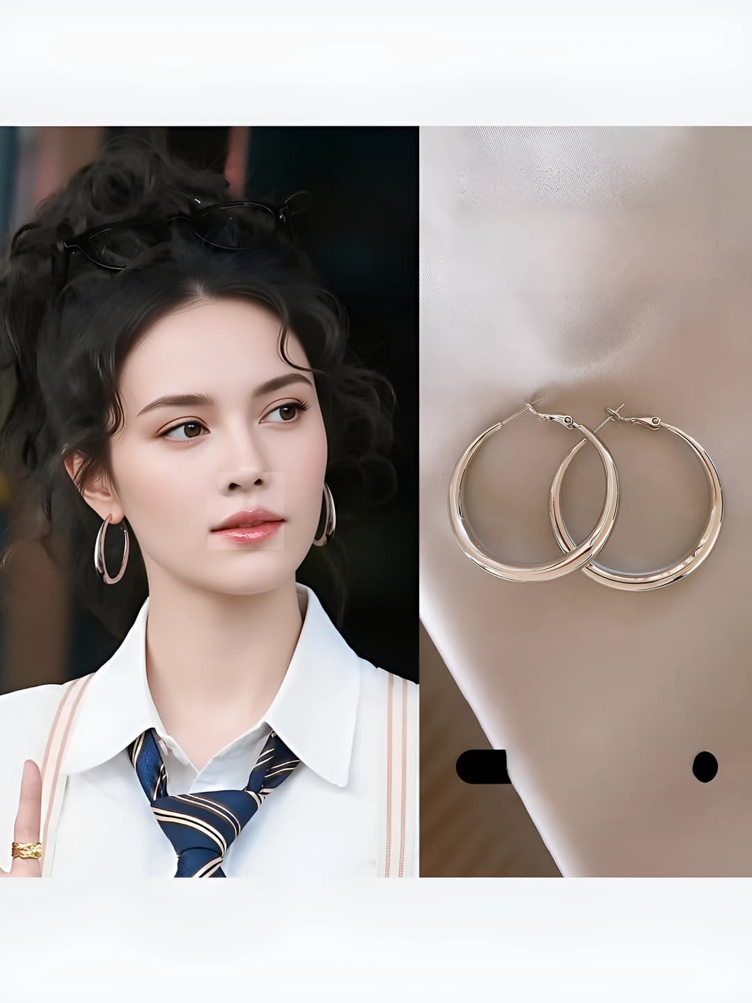 Silver hoop earrings for women, 2026, Korean style, geometric design element, double ring, C-shape, heart shape, for oval and round faces