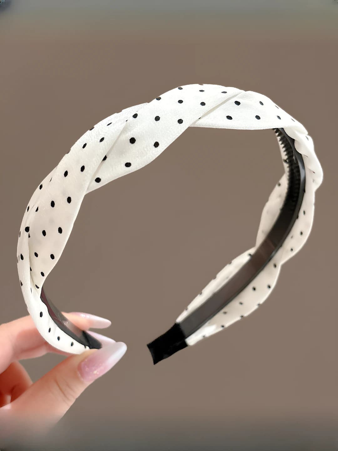 White polka dot twisted headband