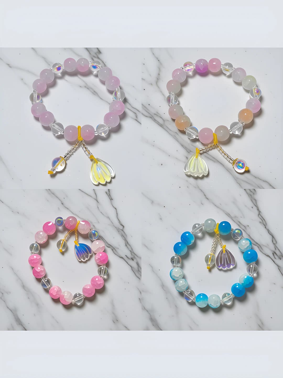 Women's bracelet: handmade, fish tail shape, multicolored glass and crystal imitation, individual style