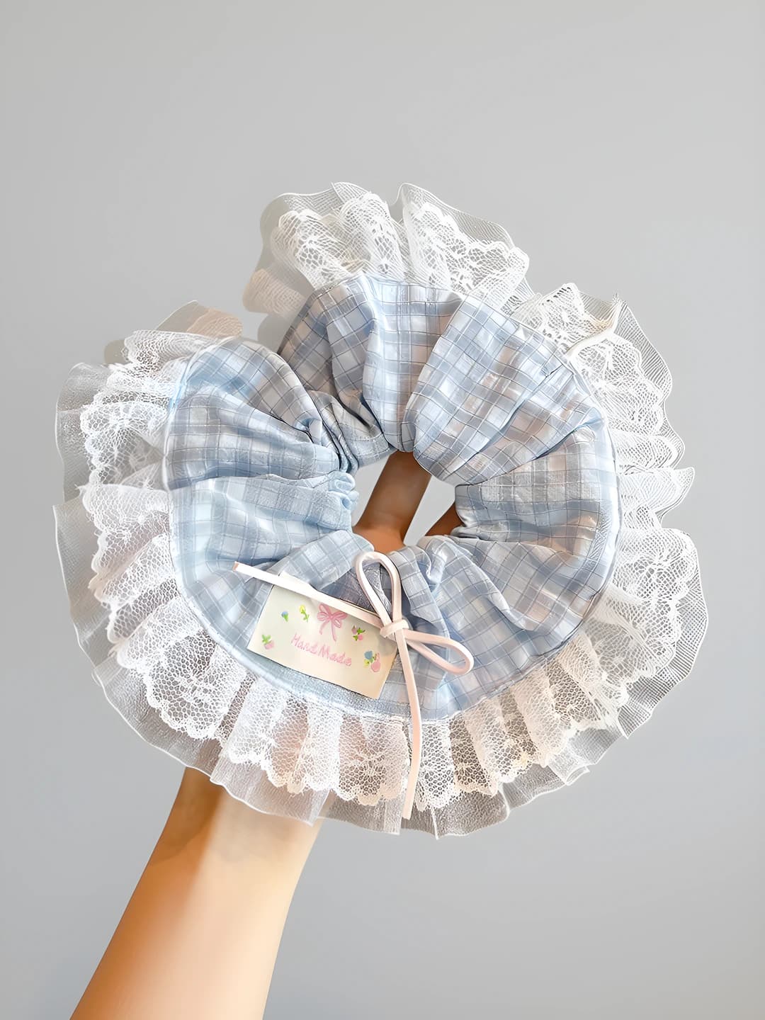 3# Blue plaid hair tie ~20 cm